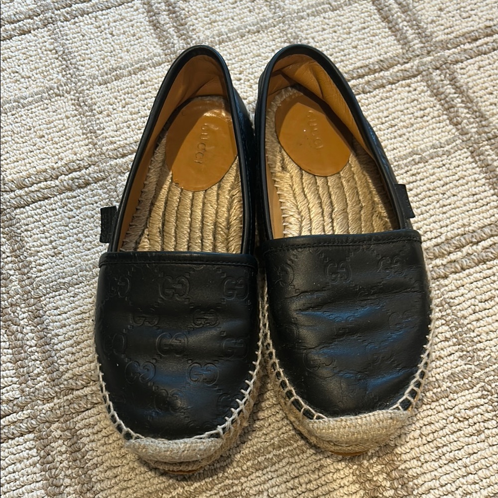 Gucci Black Leather Espadrille Shoes